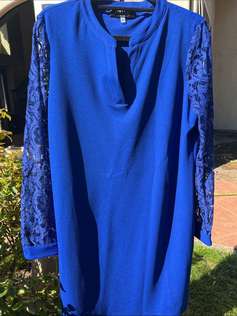 Kasper Cobalt Blue Shift Dress with Lace Sleeves